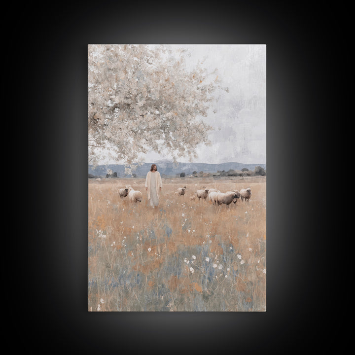 Fields Of Grace, Framed Canvas Print, Christian Wall Art, Jesus Painting, Christian Art Canvas, Subtle Christian Art