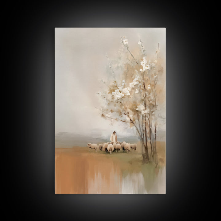 Shepherd’s Calm – Framed Canvas Print – Christian Art Canvas – Jesus Painting – Christian Wall Art – Modern Christian Art