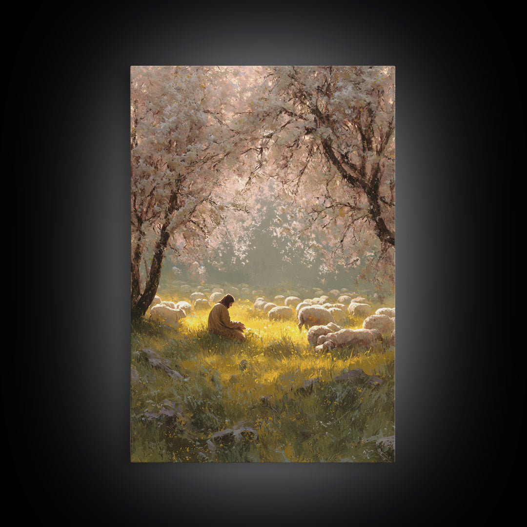 Golden Meadow Light | Framed Canvas Print | Christian Wall Art | Christian Art Canvas | Jesus Painting | Christian Home Decor