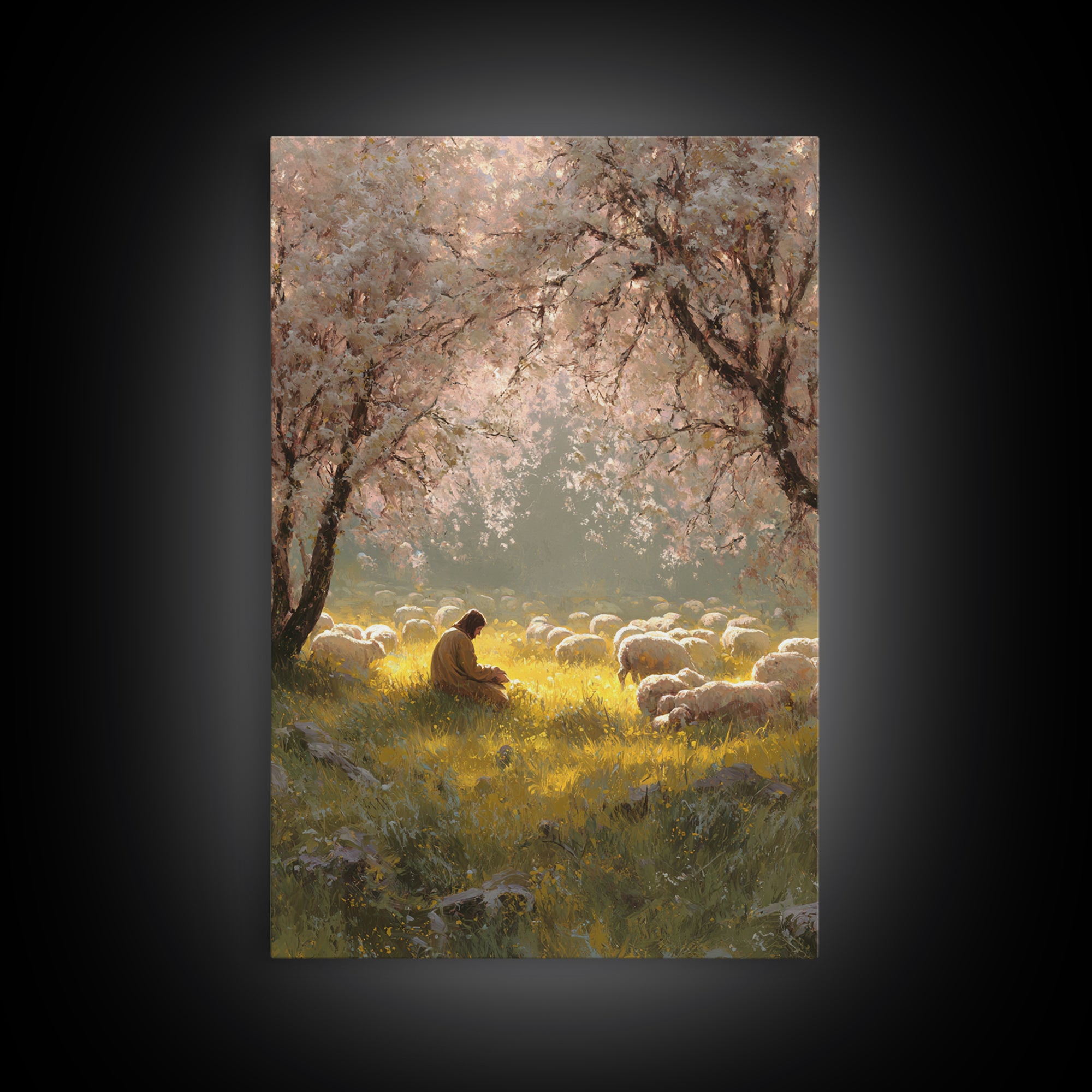 Golden Meadow Light | Framed Canvas Print | Christian Wall Art | Christian Art Canvas | Jesus Painting | Christian Home Decor