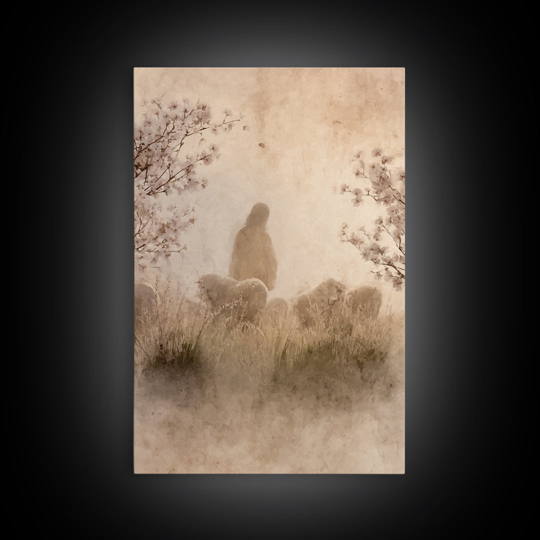 Silent Shepherd, Framed Canvas Print, Christian Art Painting, Christian Wall Art, Jesus Canvas Art, Christian Gift