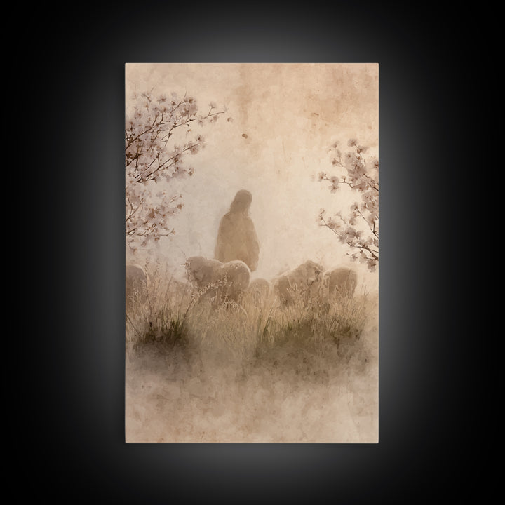 Silent Shepherd, Framed Canvas Print, Christian Art Painting, Christian Wall Art, Jesus Canvas Art, Christian Gift
