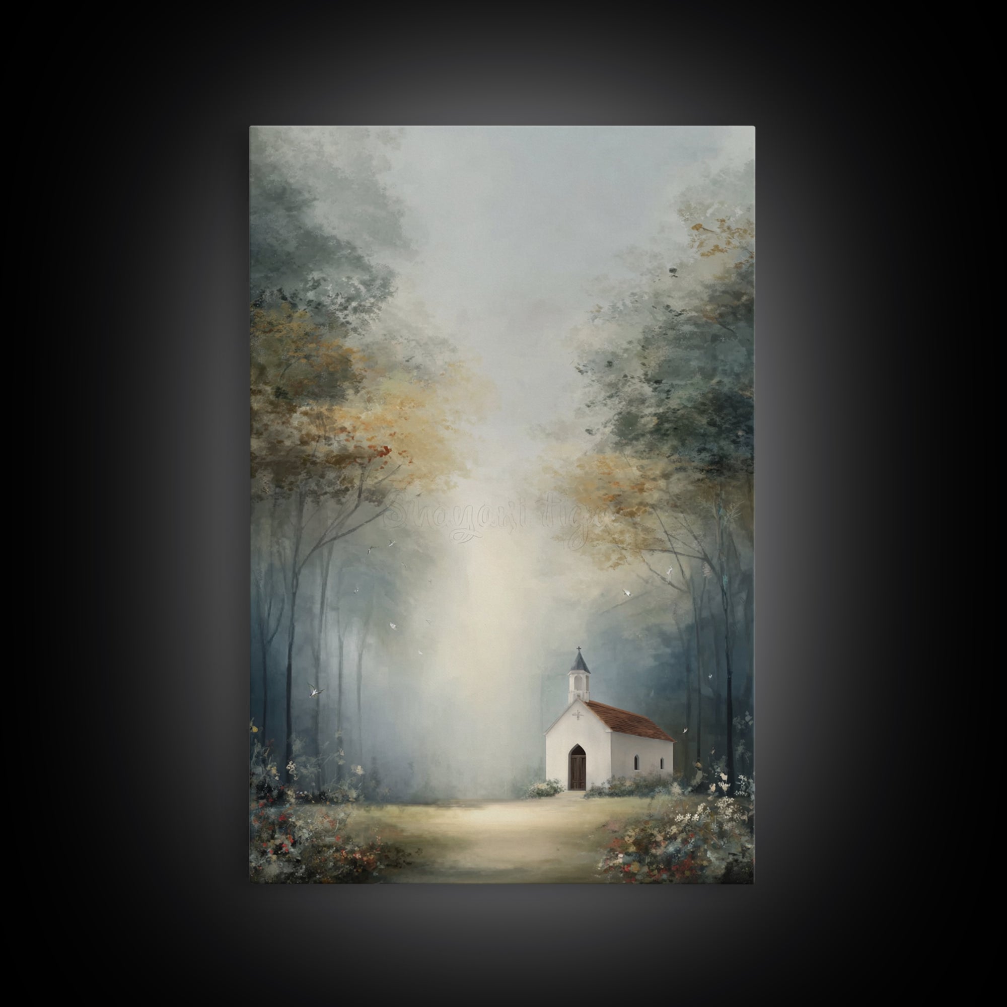 Blossoming Chapel | Framed Canvas Print | Christian Art Canvas | Christian Wall Art | Christian Decor | Modern Christian Art