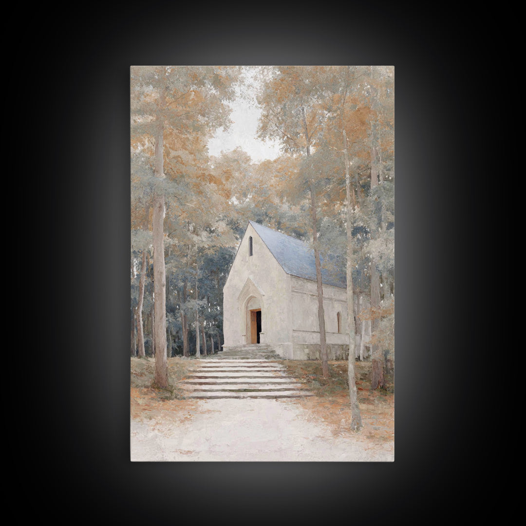 Autumn Chapel Path – Framed Canvas Print – Christian Wall Art – Christian Christmas Art – Modern Christian Art – Christian Art Canvas – Chr