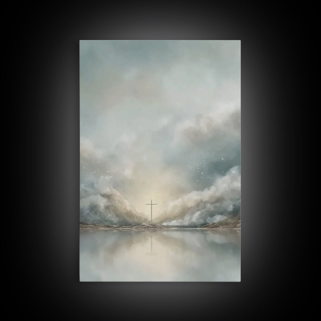 Heavenly Light Cross – Framed Canvas Print – Christian Wall Art – Modern Christian Art – Christmas Art Prints – Christian Art Canvas – Chri