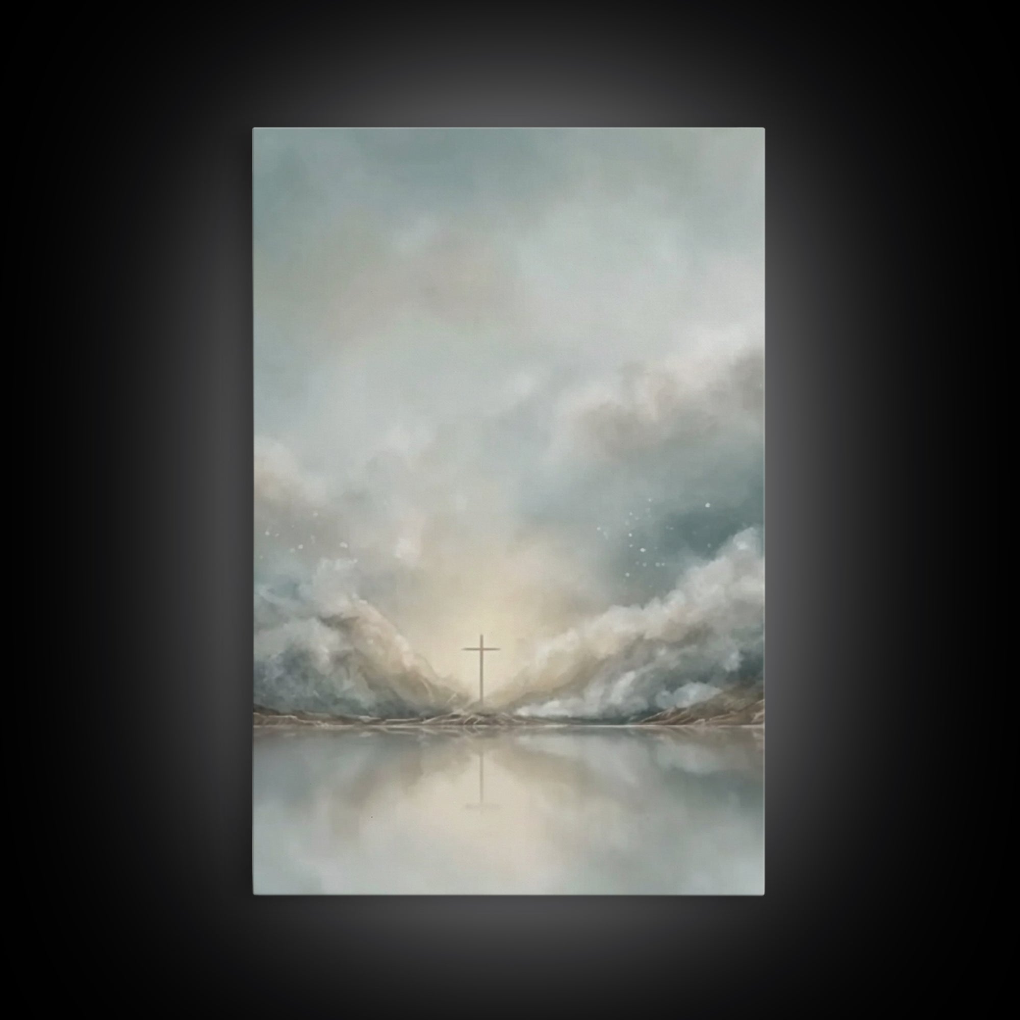 Heavenly Light Cross – Framed Canvas Print – Christian Wall Art – Modern Christian Art – Christmas Art Prints – Christian Art Canvas – Chri