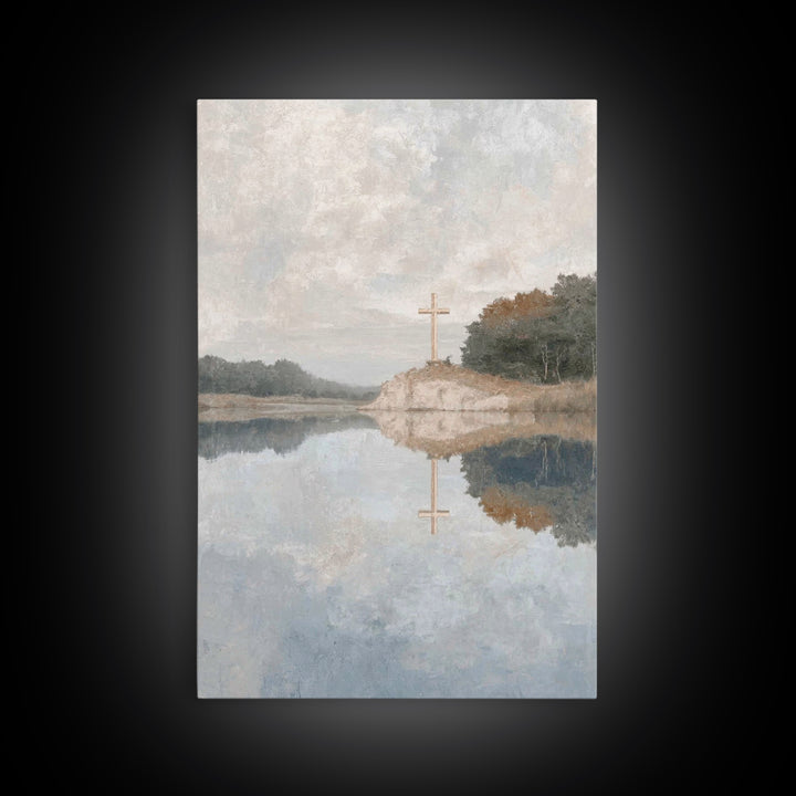Still Waters Cross – Framed Canvas Print – Christian Wall Art – Christian Art Canvas – Subtle Christian Art – Christian Gift Ideas – Christ