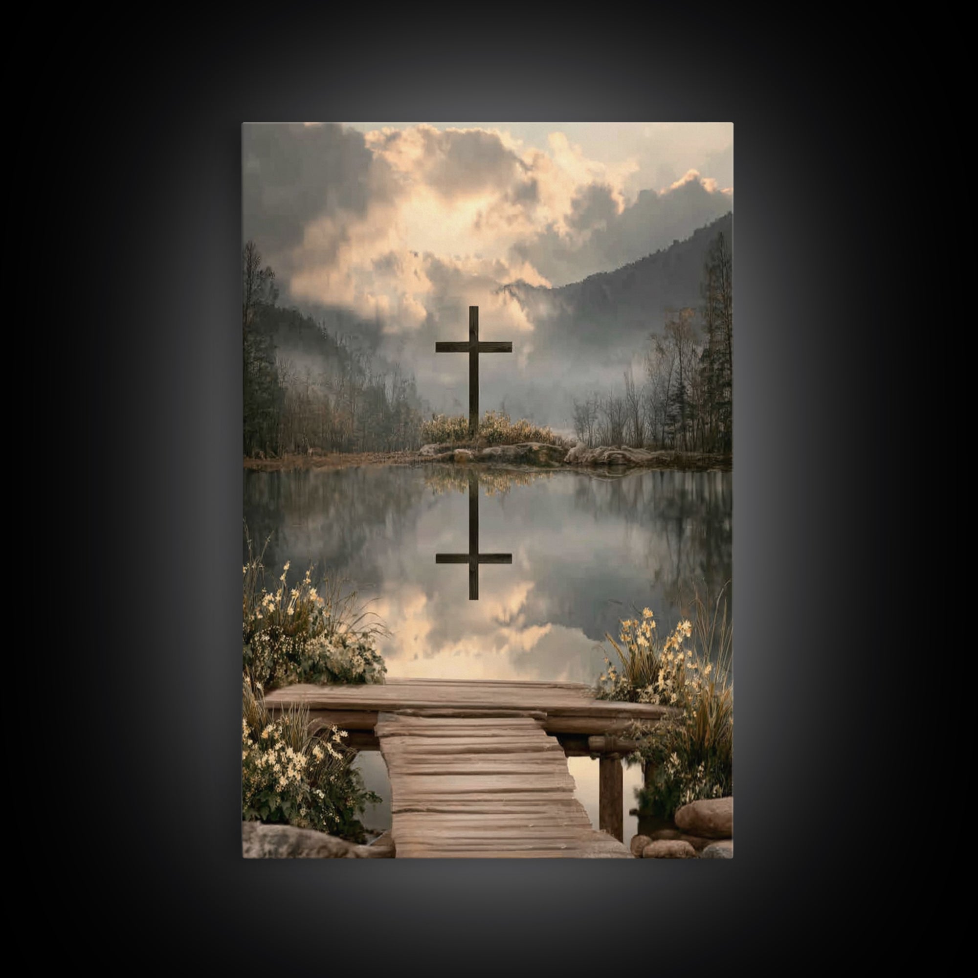Mountain Dawn Cross – Framed Canvas Print – Christian Wall Art – Christian Art Canvas – Christian Christmas Art – Subtle Christian Art – Ch