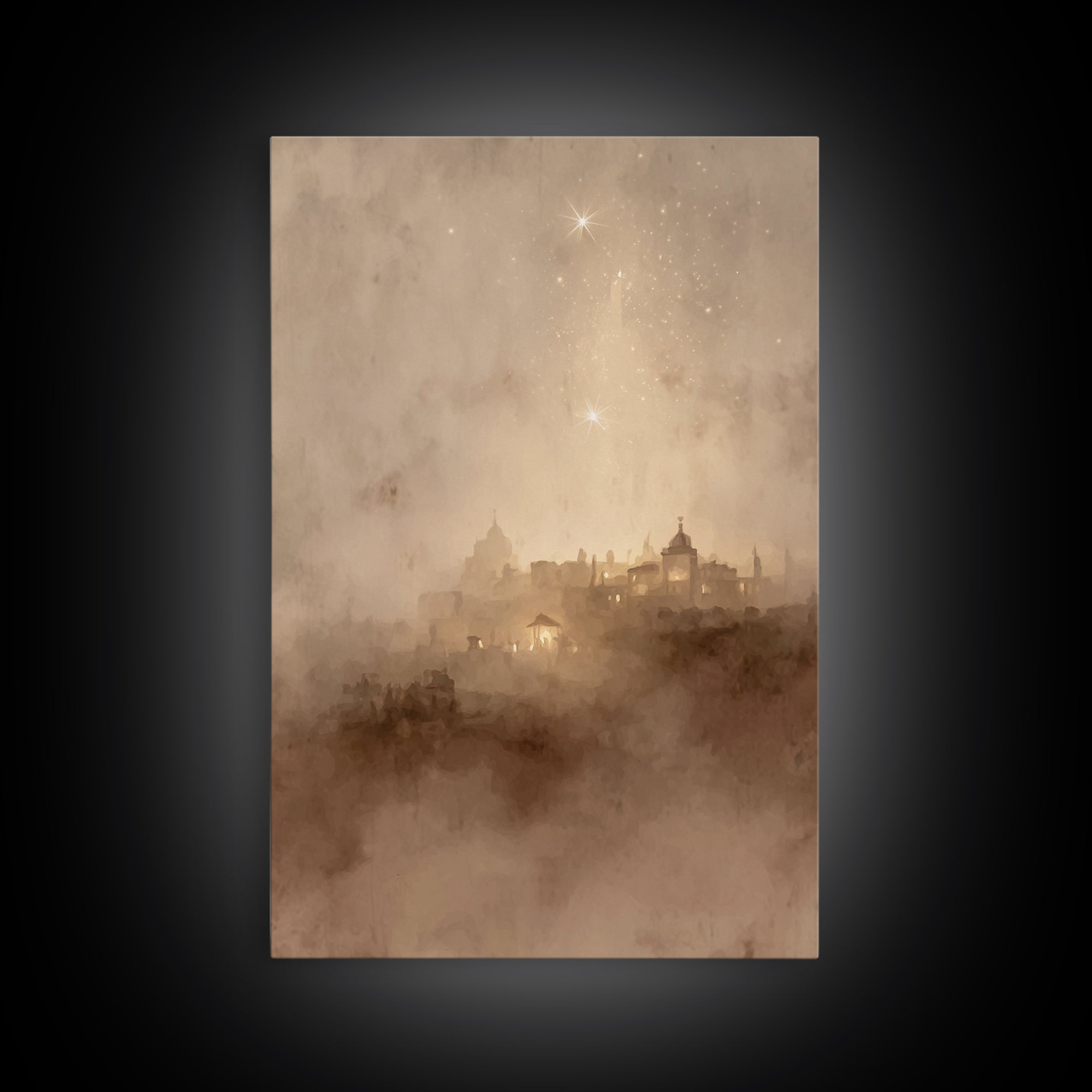 Sacred Nightfall – Framed Canvas Print – Christmas Art Framed – Christian Art Canvas – Retro Christmas Art – Christian Decorations