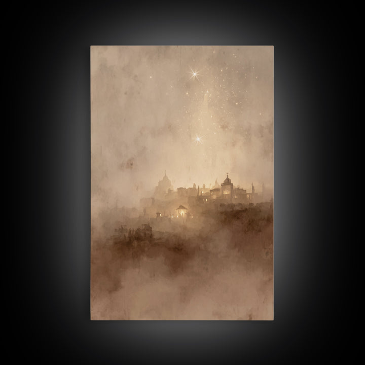 Sacred Nightfall – Framed Canvas Print – Christmas Art Framed – Christian Art Canvas – Retro Christmas Art – Christian Decorations