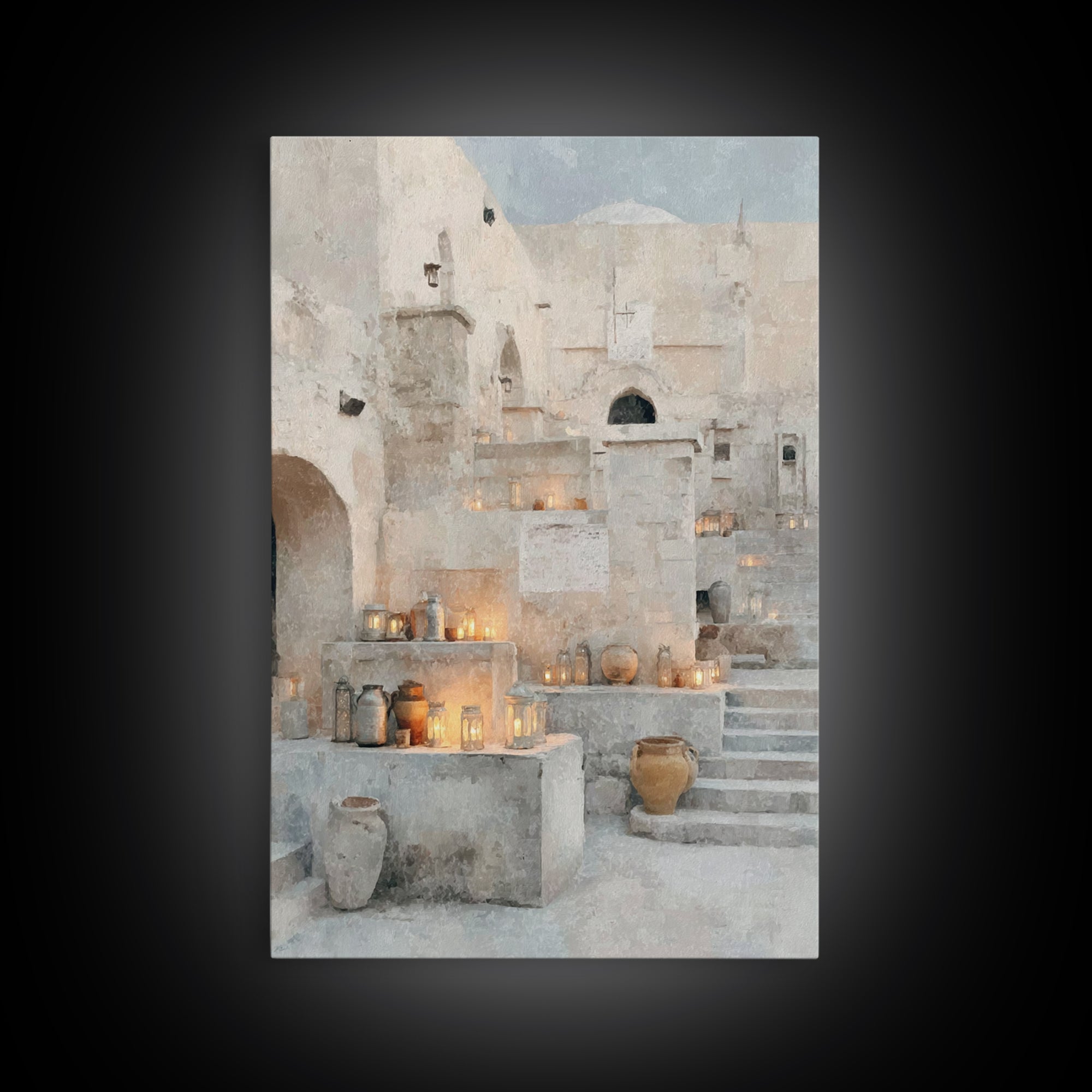 Bethlehem Lantern Court – Framed Canvas Print – Christian Christmas Art – Christmas Art Prints – Christian Wall Art – Christian Art Canvas