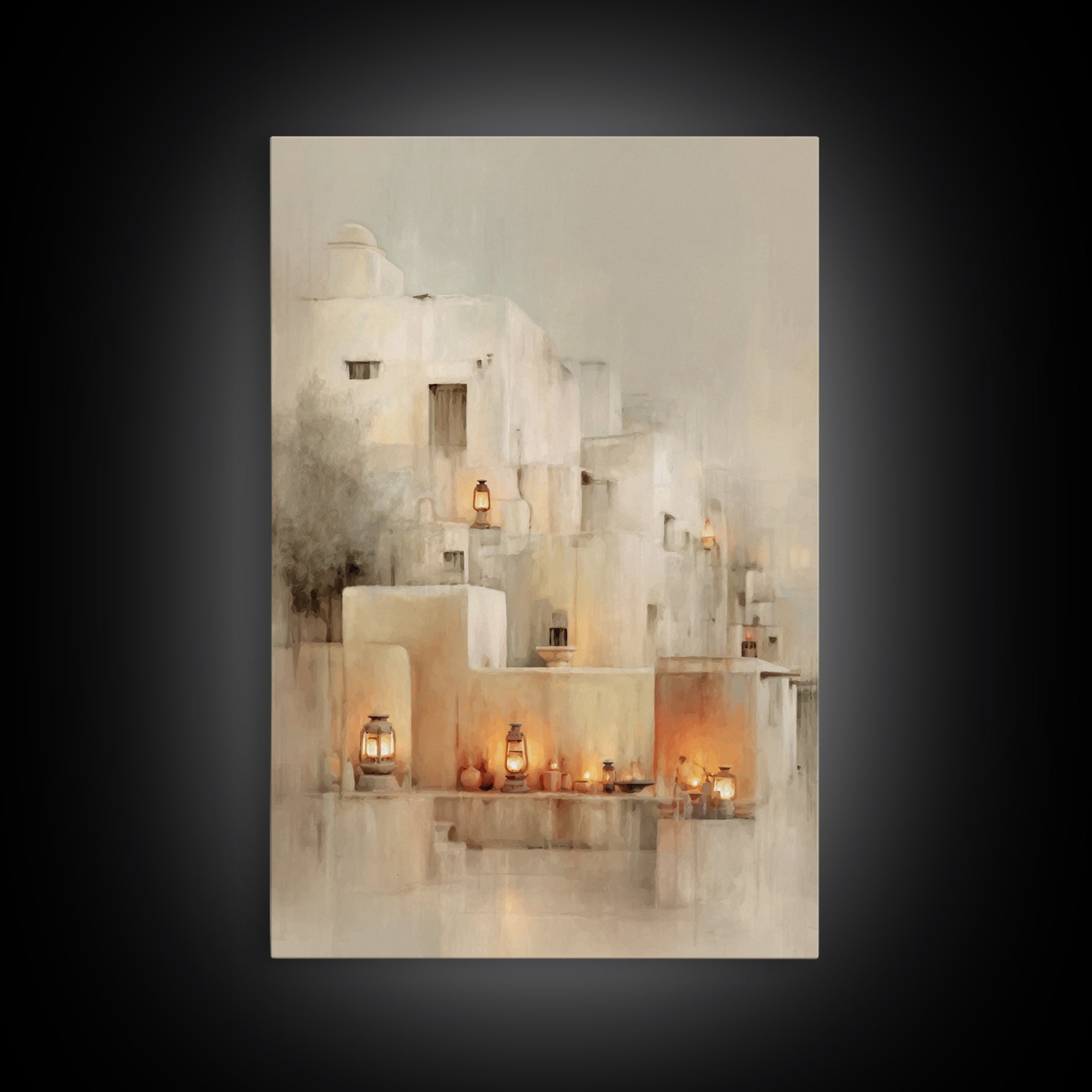 Lantern Village Glow – Framed Canvas Print – Christian Wall Art – Christian Art Print – Christmas Art Prints – Subtle Christian Art – Chris
