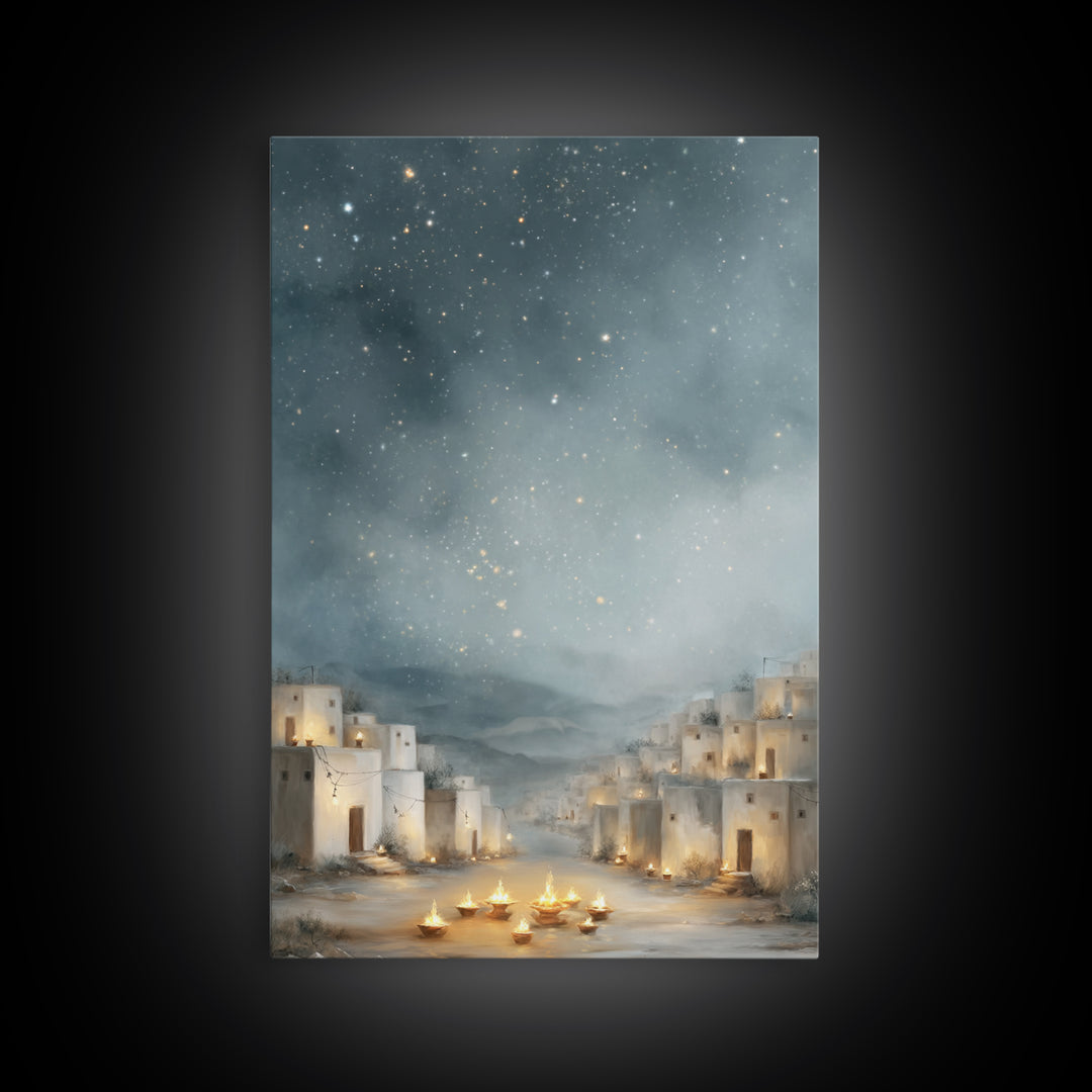 Starry Bethlehem Sky – Framed Canvas Print – Christmas Wall Art – Christian Art Canvas – Framed Christmas Art – Christian Christmas Art – C