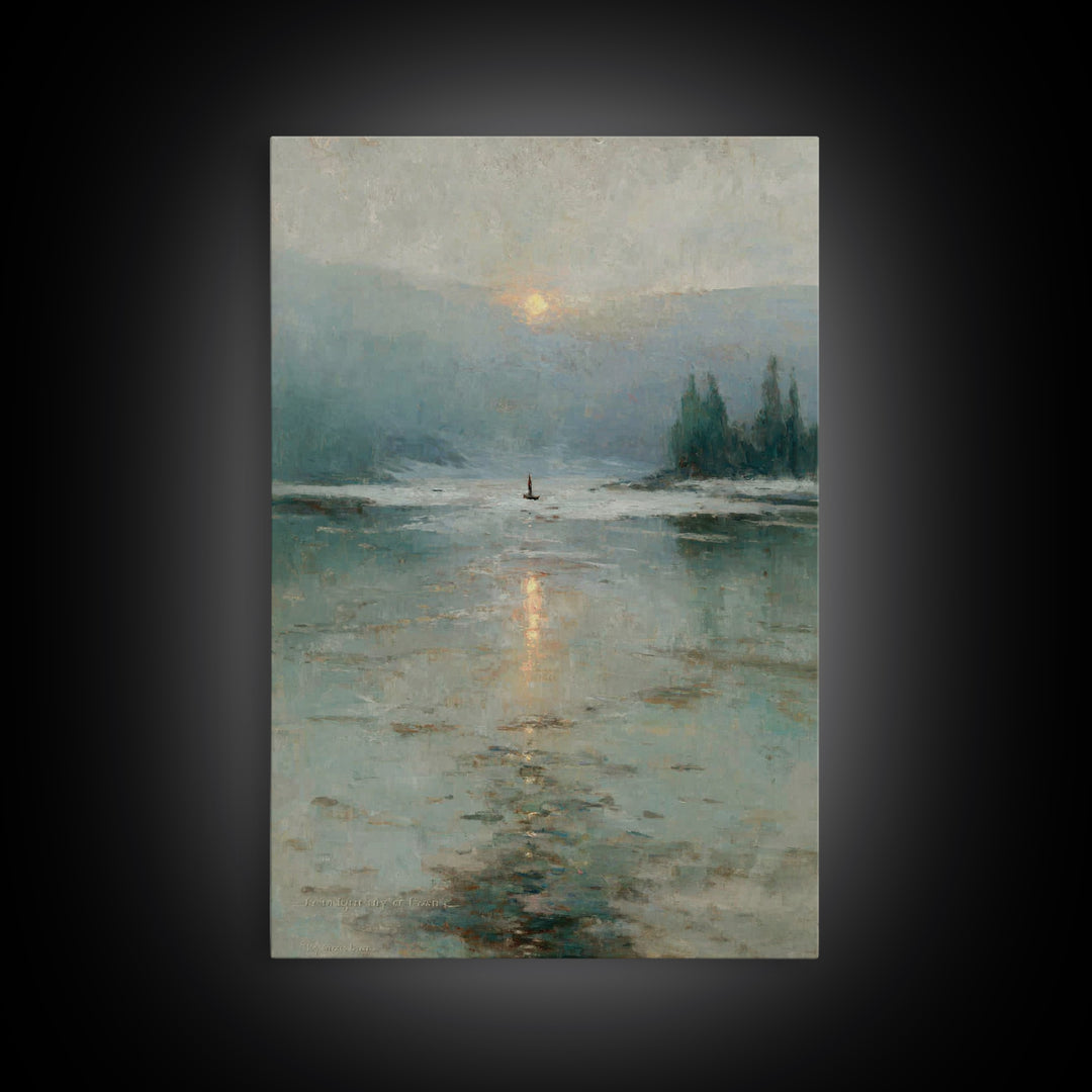 Silent Lake Dawn – Framed Canvas Print – Christian Art Print – Christian Wall Art – Vintage Christian Art – Blue Christian Art – Christian