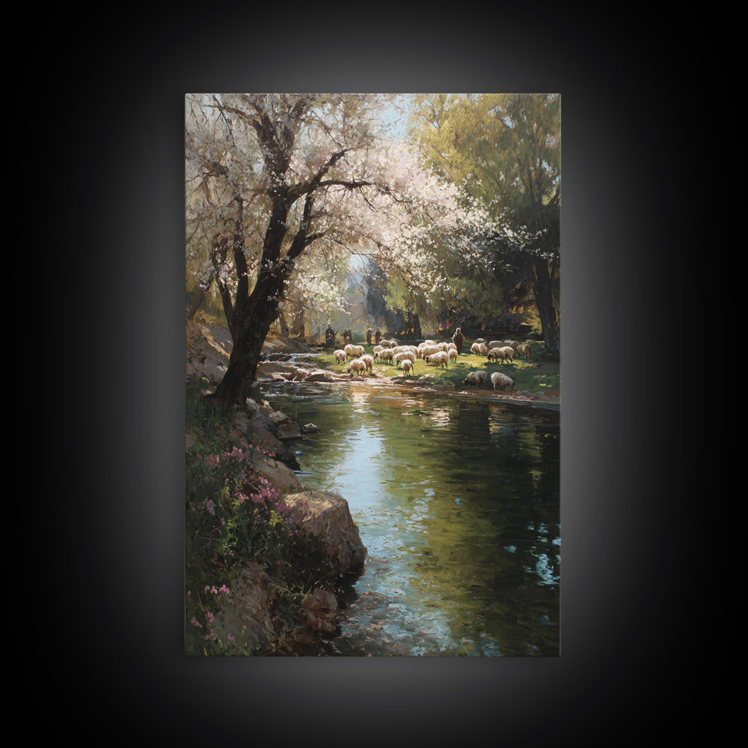 Shepherds By Morning – Framed Canvas Print – Christian Art Canvas – Christian Wall Art – Pastoral Scenery – Modern Christian Art – Christia