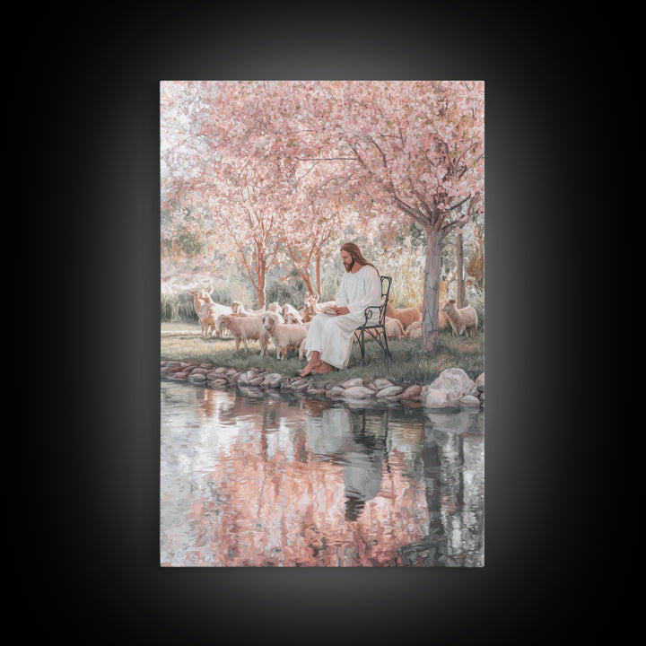 Christ By The Blossoms, Framed Canvas Print, Jesus Art Print, Christian Wall Art, Christian Art Canvas, Christian Decor, Subtle Christian A