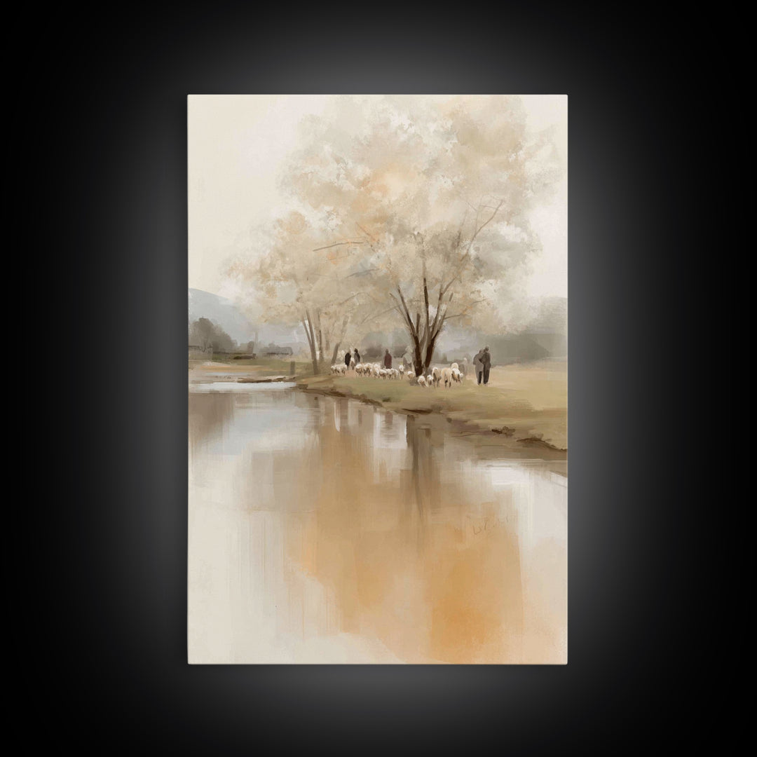 Quiet Pasture Daybreak | Framed Canvas Print | Christian Art Canvas | Christian Wall Art | Subtle Christian Art | Christian Decor For Home