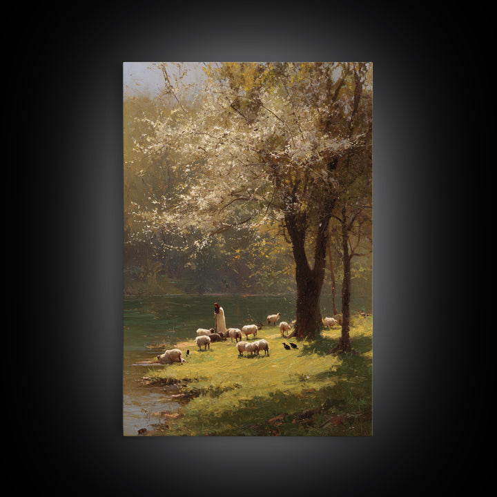 Spring Meadow Grace – Framed Canvas Print – Christian Wall Art – Christian Art Canvas – Pastoral Scenery – Christian Painting – Unique Chri