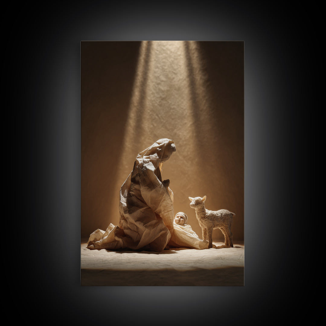 Tender Shepherd Care - Framed Canvas Print - Christian Wall Art - Jesus Painting - Christian Art Canvas - Christmas Art - Christian Decor -