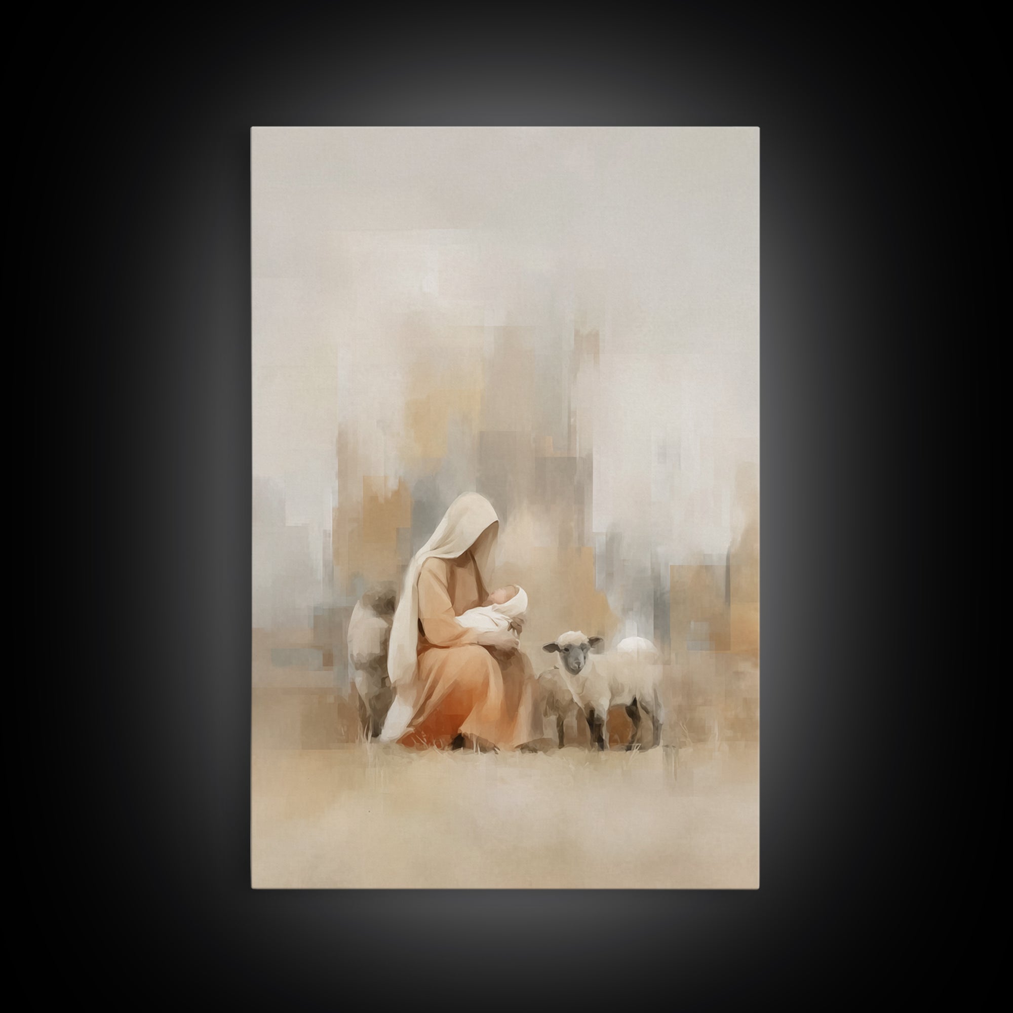 Pasture Of Peace, Framed Canvas Print, Christian Art Canvas, Christian Wall Art, Christmas Art, Mary And Jesus Painting, Christian Gift Ide