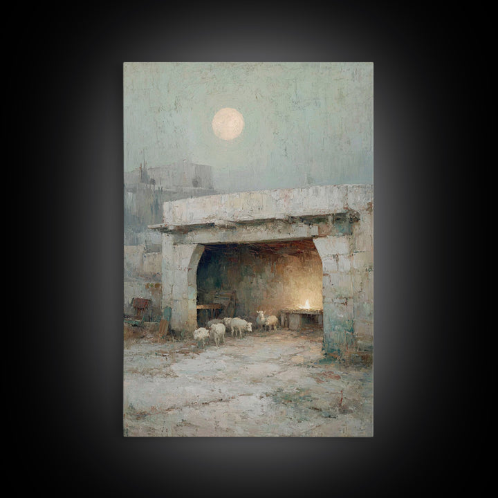 Shepherds’ Quiet Night, Framed Canvas Print, Christian Wall Art, Christian Art Canvas, Christmas Art, Christian Christmas Decor, Christian