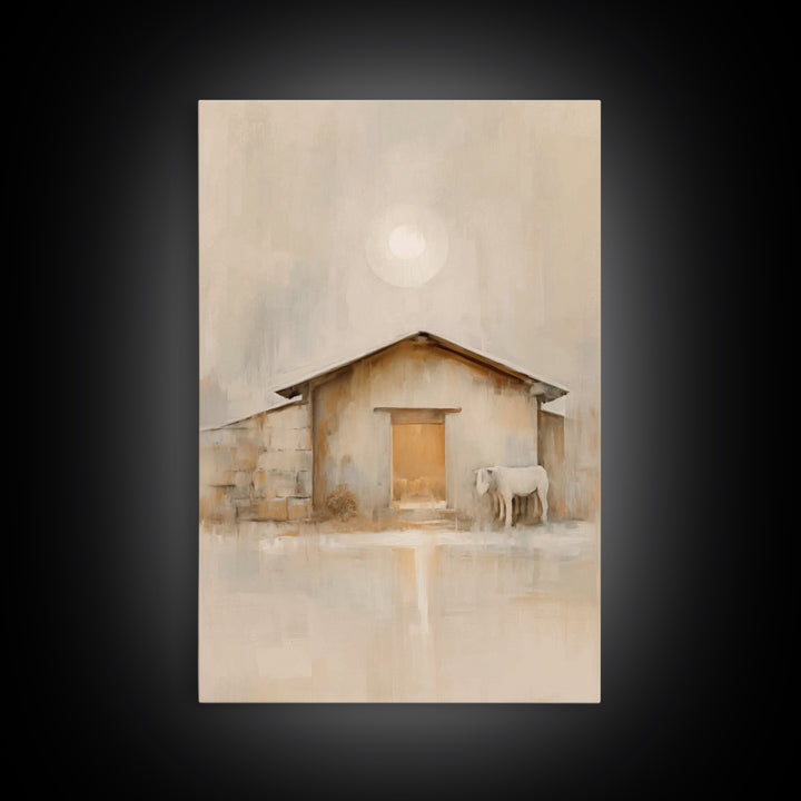 Morning Stable Grace – Framed Canvas Print – Christian Wall Art – Jesus Painting – Christian Art Canvas – Christmas Art – Christian Decor