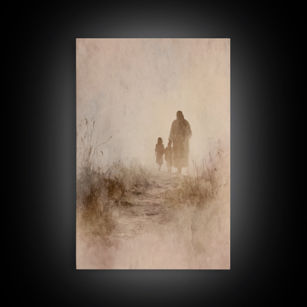 Evening Path Peace, Framed Canvas Print, Christian Art Canvas, Jesus Painting, Christian Wall Art, Christmas Art, Christian Gift