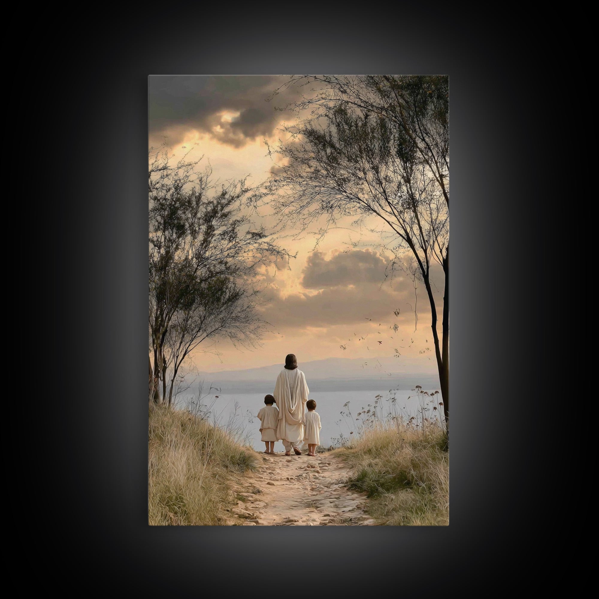 Twilight Shore Hope | Framed Canvas Print | Christian Wall Art | Christian Art Canvas | Jesus Painting | Christian Christmas Art | Christia