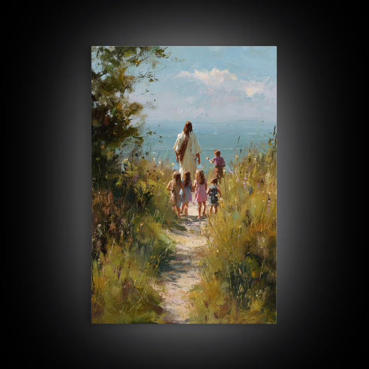 Quiet Meadow Walk – Framed Canvas Print – Christian Art Canvas – Jesus Painting – Christian Wall Art – Christian Christmas Art – Christian