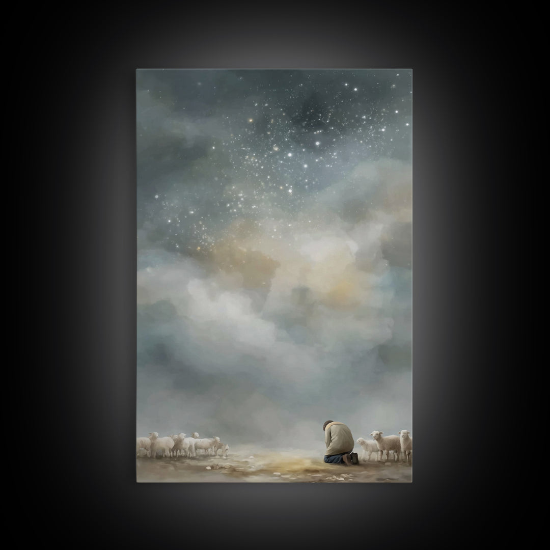 Kneeling In Faith – Framed Canvas Print – Christian Art – Christian Wall Art – Christian Art Canvas – Pastoral Scenery – Subtle Christian A