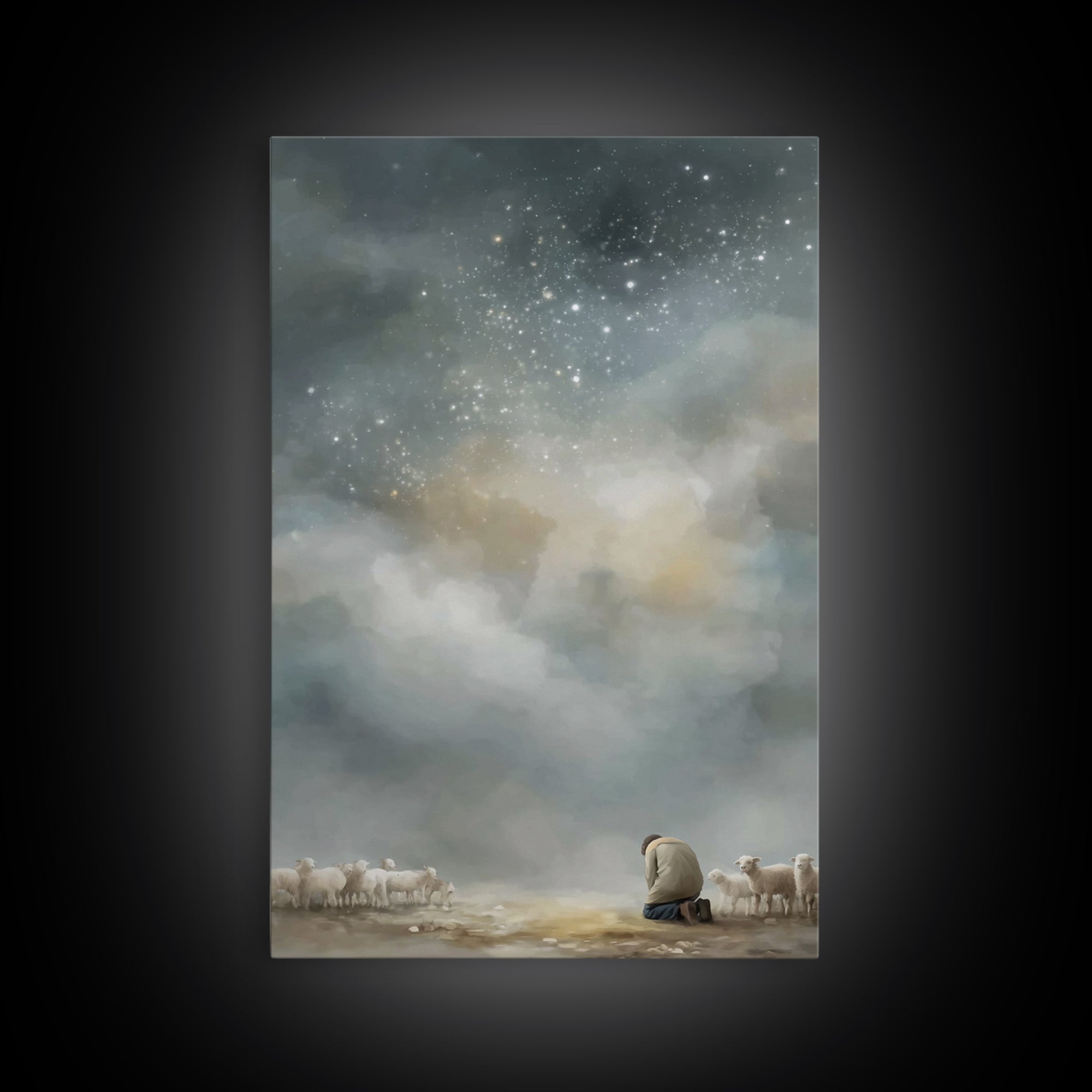 Kneeling In Faith – Framed Canvas Print – Christian Art – Christian Wall Art – Christian Art Canvas – Pastoral Scenery – Subtle Christian A