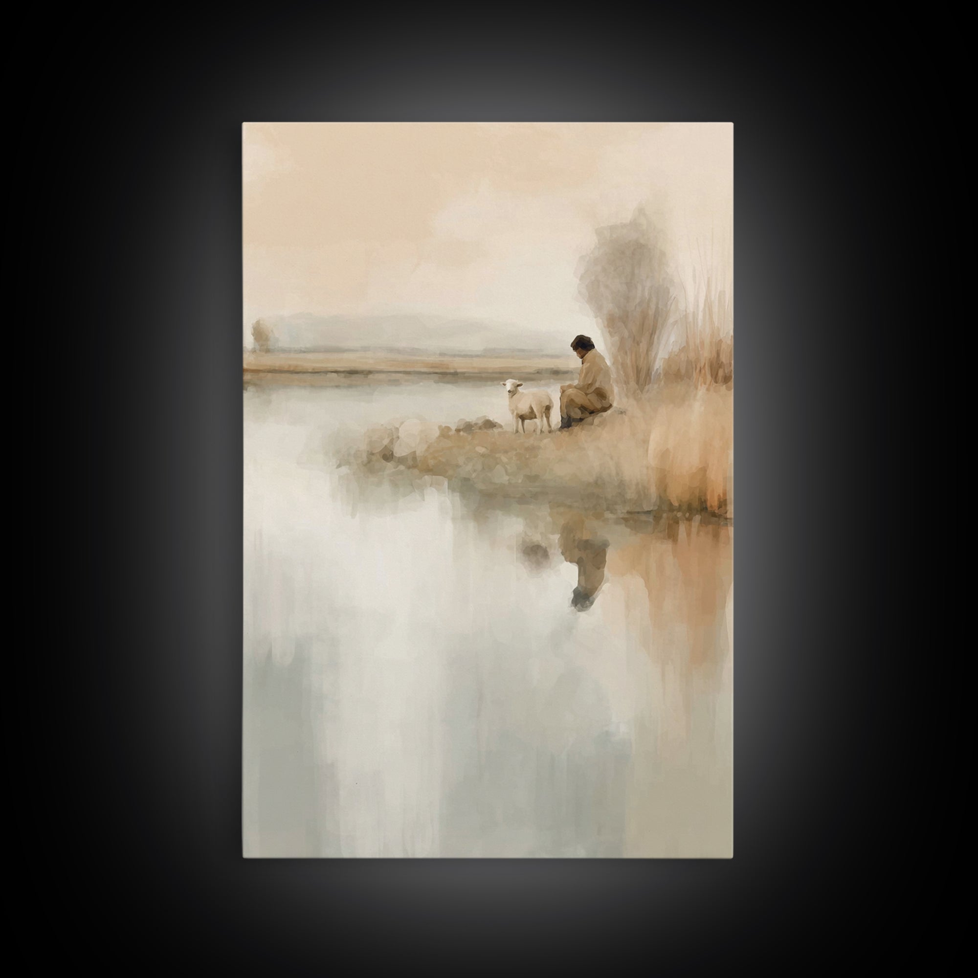 Kneeling Light – Framed Canvas Print – Christian Art – Subtle Christian Art – Christian Wall Art – Christian Art Canvas – Christmas Wall Ar