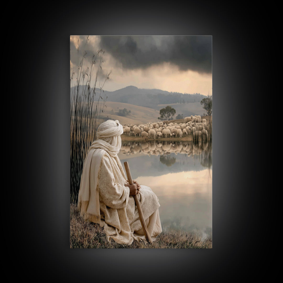 Shepherd’s Watch – Framed Canvas Print – Christian Wall Art – Christian Art Canvas – Christian Painting – Moody Christian Art – Christmas A