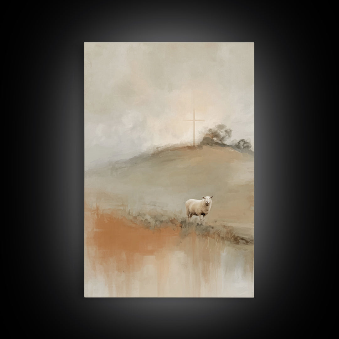 Crosslight Meadow | Framed Canvas Print | Christian Art | Christian Wall Art | Modern Christian Art | Christian Christmas Art | Jesus Paint
