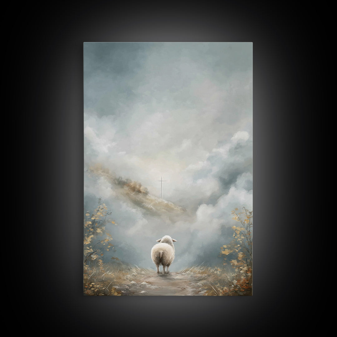 Heavenbound Lamb – Framed Canvas Print – Christian Christmas Art – Christian Wall Art – Christian Art Print – Modern Christian Art – Jesus