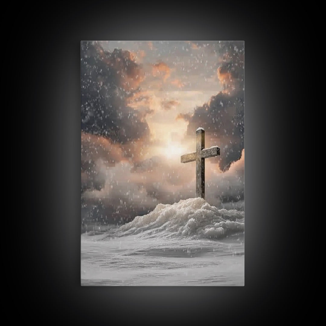 Winter Cross Hope – Framed Canvas Print – Christian Wall Art – Christian Art Canvas – Moody Christmas Art – Christian Decor – Christmas Art
