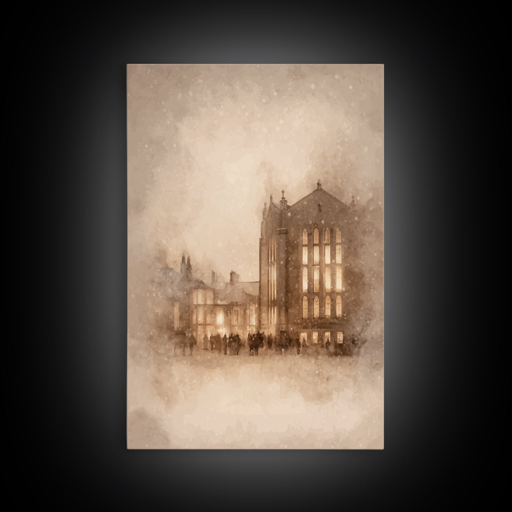 Evening Gathering – Framed Canvas Print – Christian Art – Christian Wall Art – Moody Christmas Art – Christian Art Canvas – Christian Gift