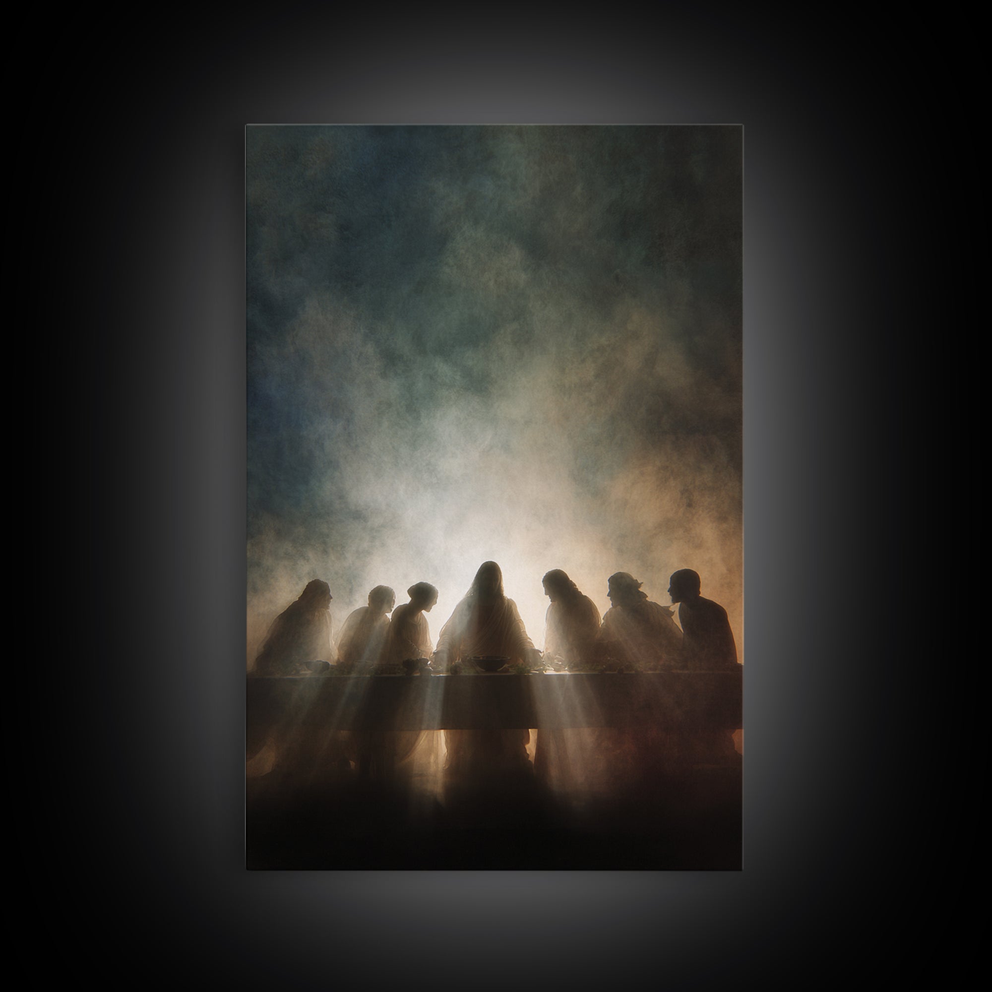 Sacred Supper Light – Framed Canvas Print – Jesus Painting – Christian Wall Art – Large Christian Painting – Christian Art Canvas – Modern