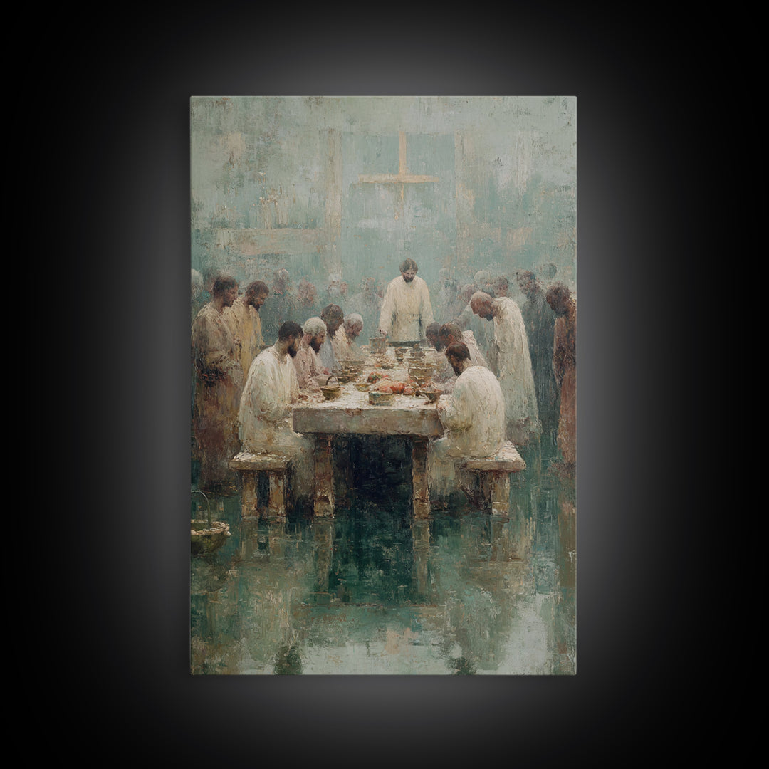 Table Of Fellowship – Framed Canvas Print – Christian Paintings – Jesus Art Print – Christian Wall Art – Large Christian Painting – Unique