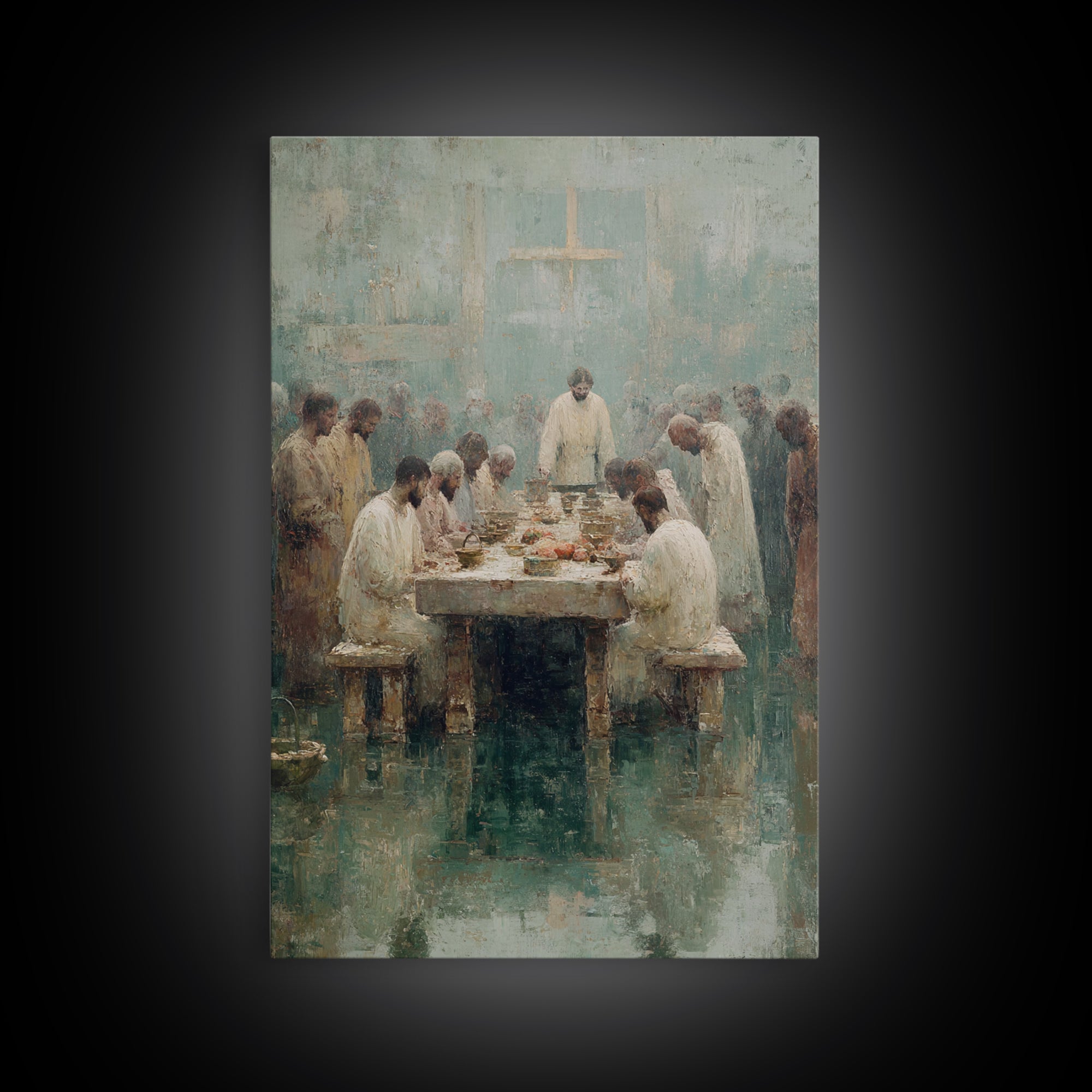 Table Of Fellowship – Framed Canvas Print – Christian Paintings – Jesus Art Print – Christian Wall Art – Large Christian Painting – Unique