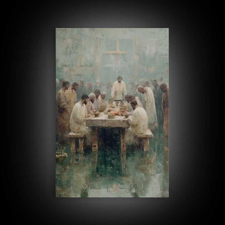 Table Of Fellowship – Framed Canvas Print – Christian Paintings – Jesus Art Print – Christian Wall Art – Large Christian Painting – Unique