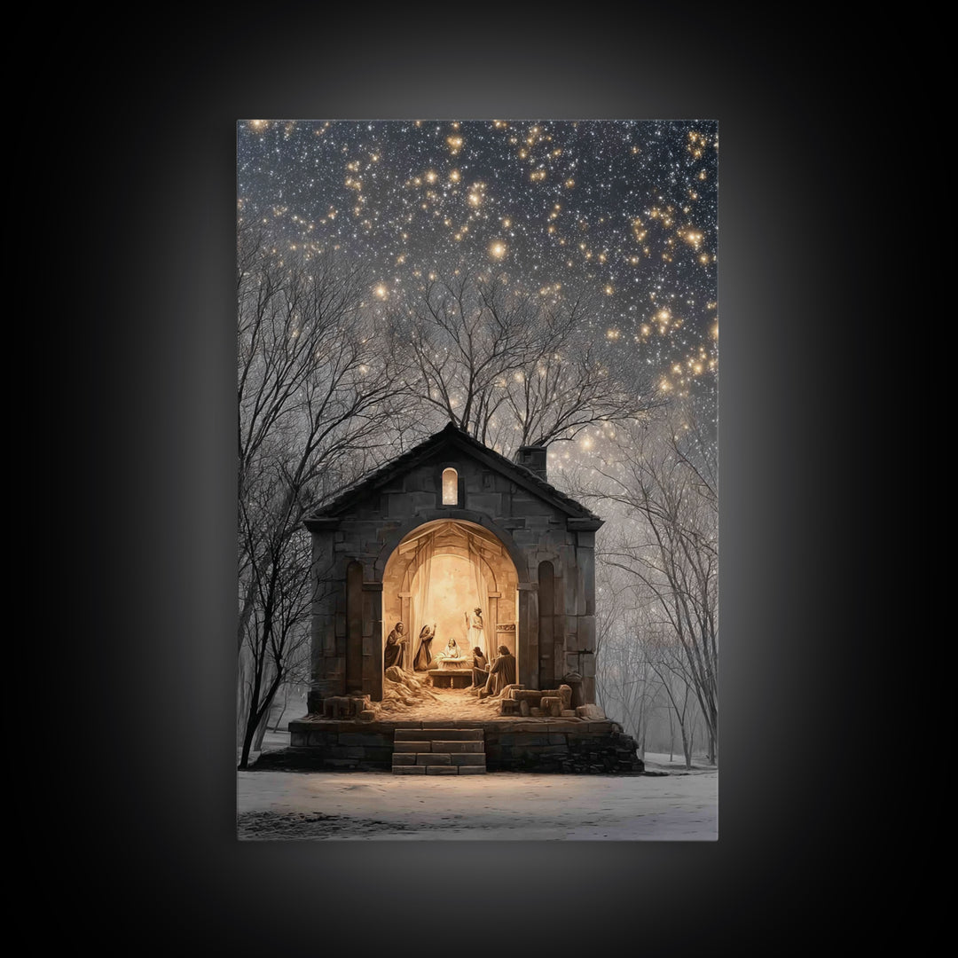Starborn Nativity – Framed Canvas Print – Christian Christmas Art – Christmas Wall Art – Christmas Art Prints – Christian Art Canvas – Fram