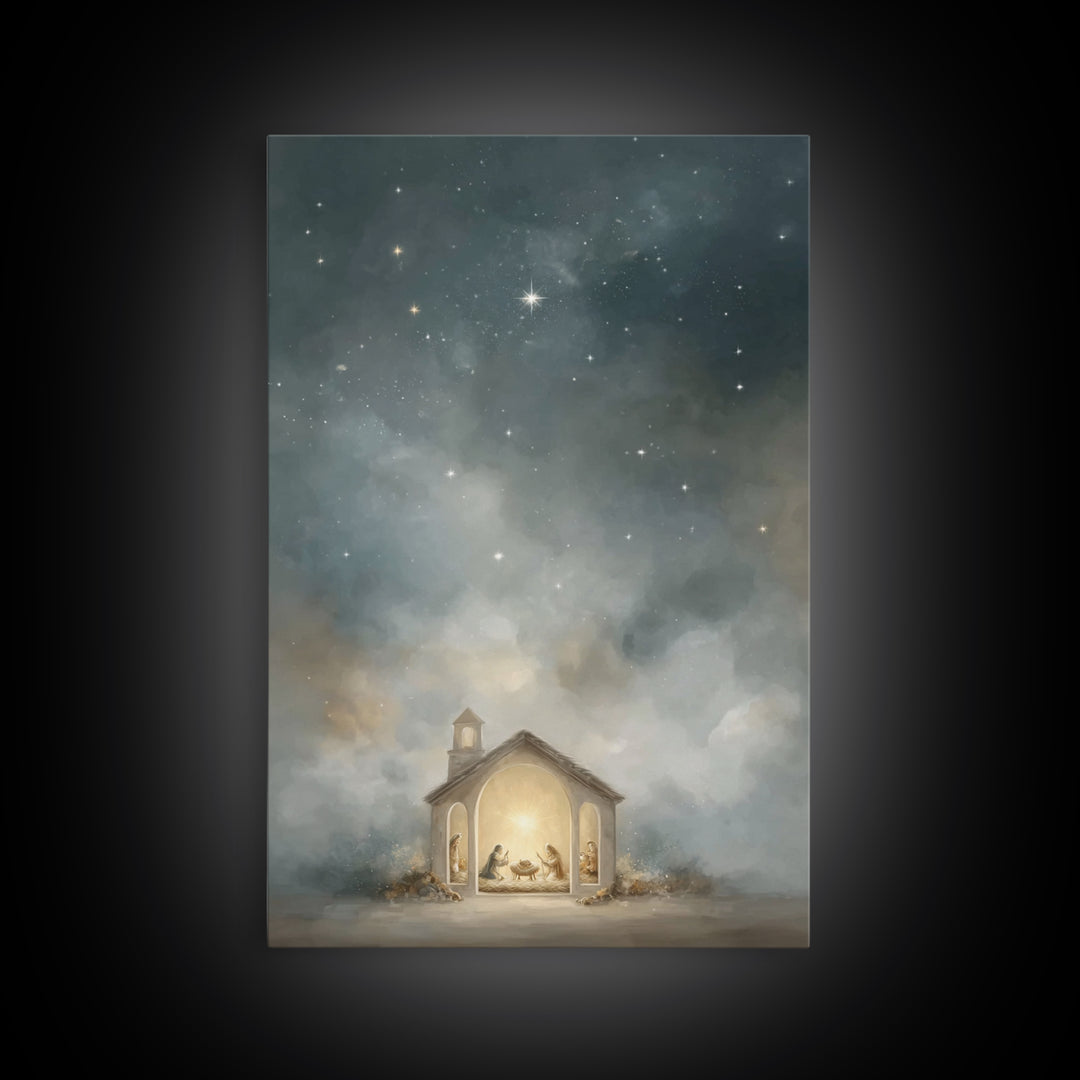 Nativity Reverence, Framed Canvas Print, Christian Art Canvas, Christian Christmas Art, Christmas Art Framed, Vintage Christmas Art, Christ
