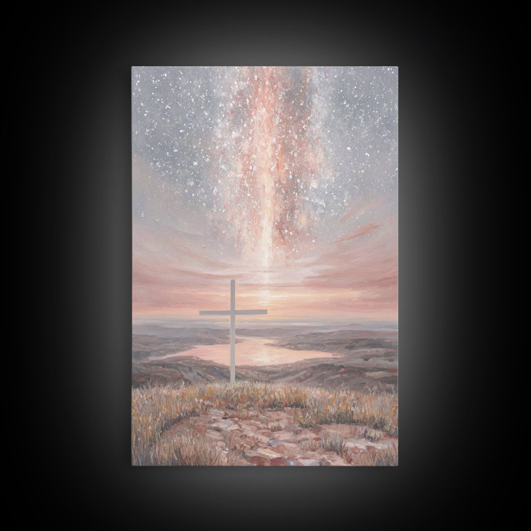 Heavenly Cross Glow - Framed Canvas Print - Christian Wall Art - Christian Art Canvas - Jesus Painting - Christian Christmas Art