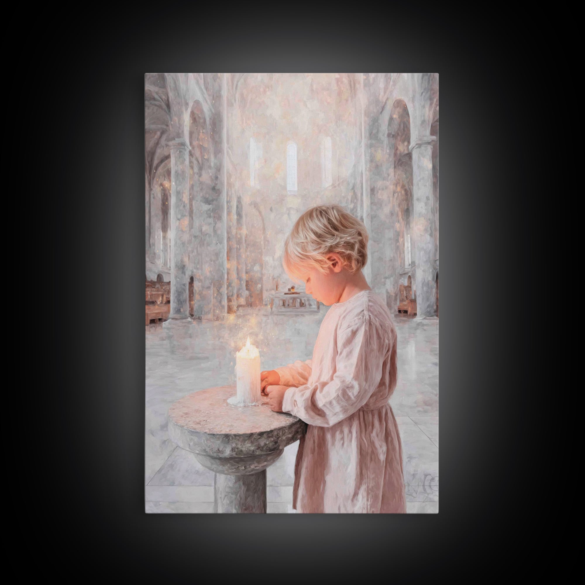 Quiet Candle Prayer – Framed Canvas Print – Christian Christmas Art – Christian Art Print – Christian Wall Art – Subtle Christian Art – Chr