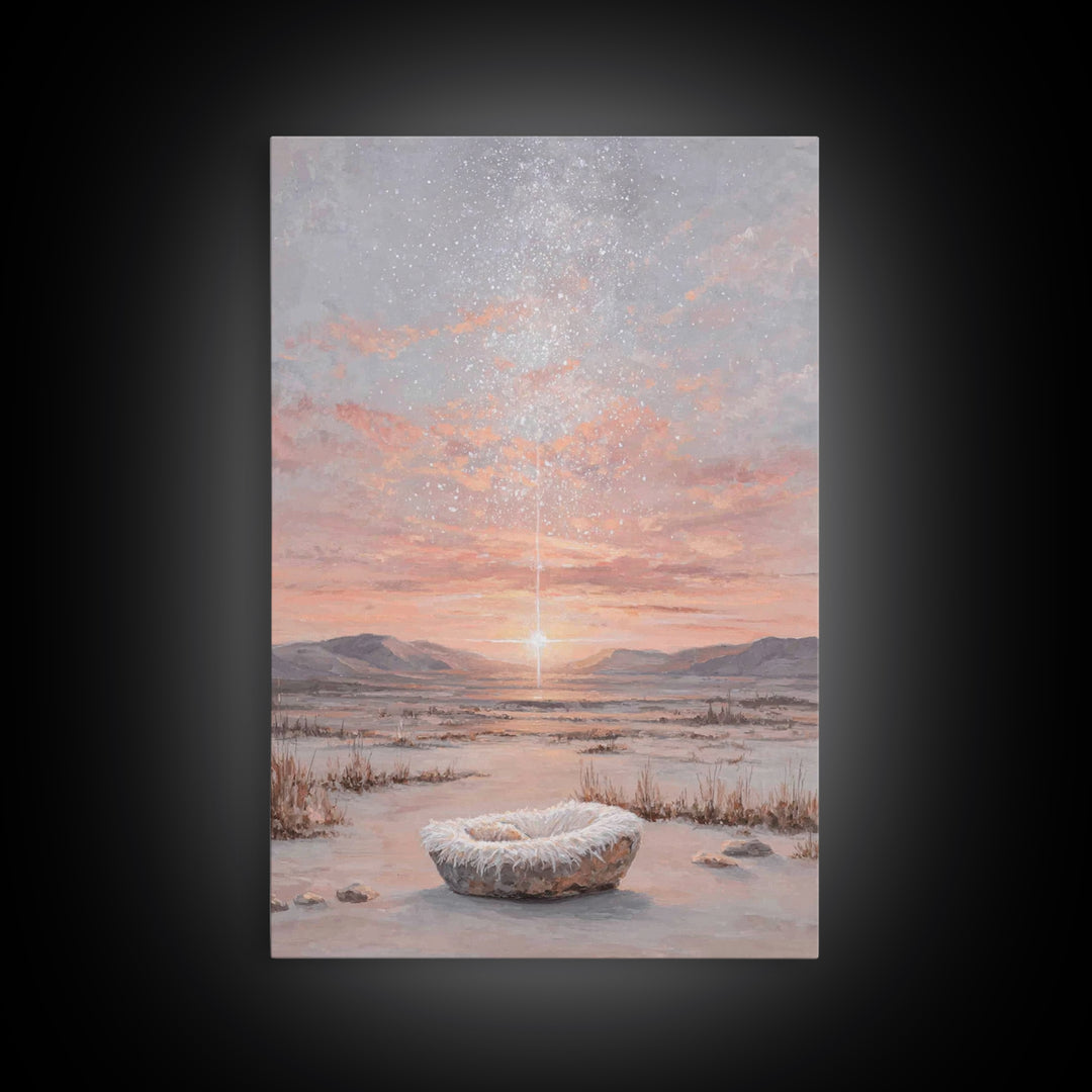 Starry Dawn Birth – Framed Canvas Print – Christian Christmas Art – Christian Art Canvas – Christian Wall Art – Jesus Christmas Art – Chris