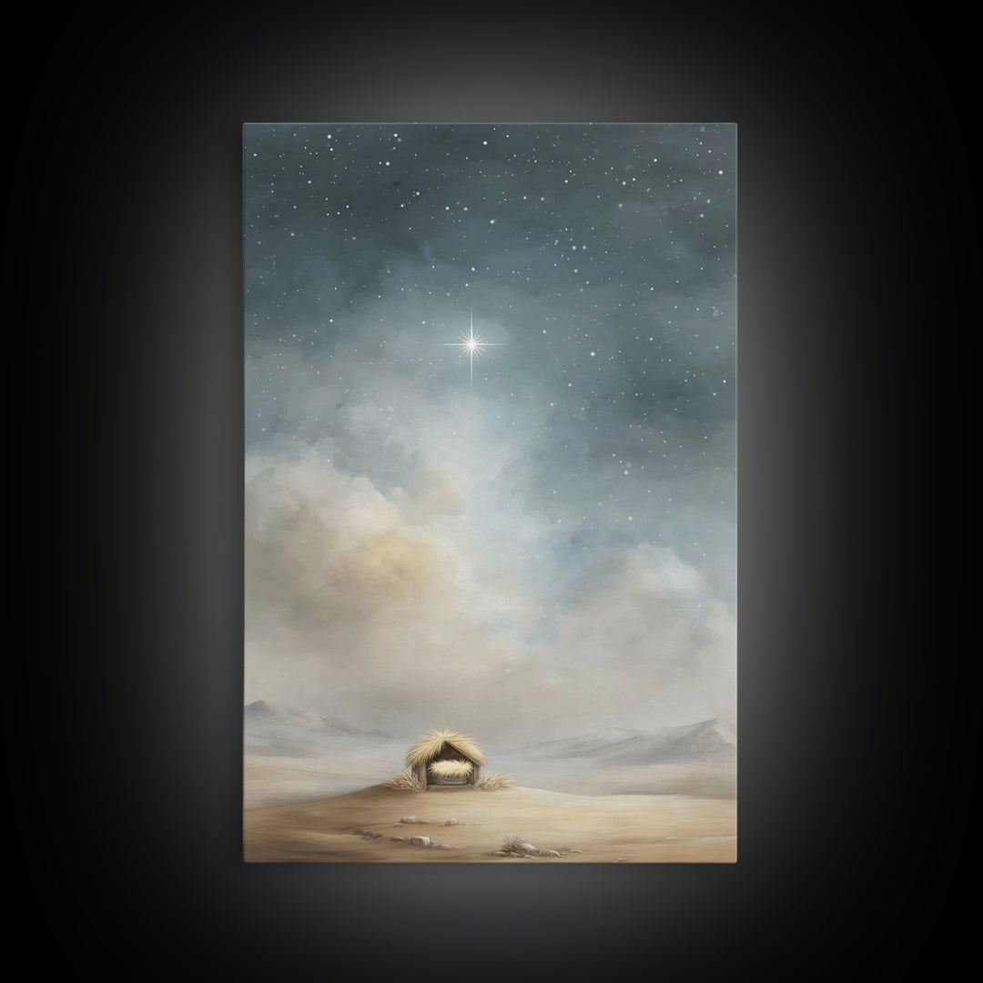 Nativity Sky Wonder – Framed Canvas Print – Christian Christmas Art – Christian Wall Art – Christian Art Canvas – Christmas Art Work – Jesu