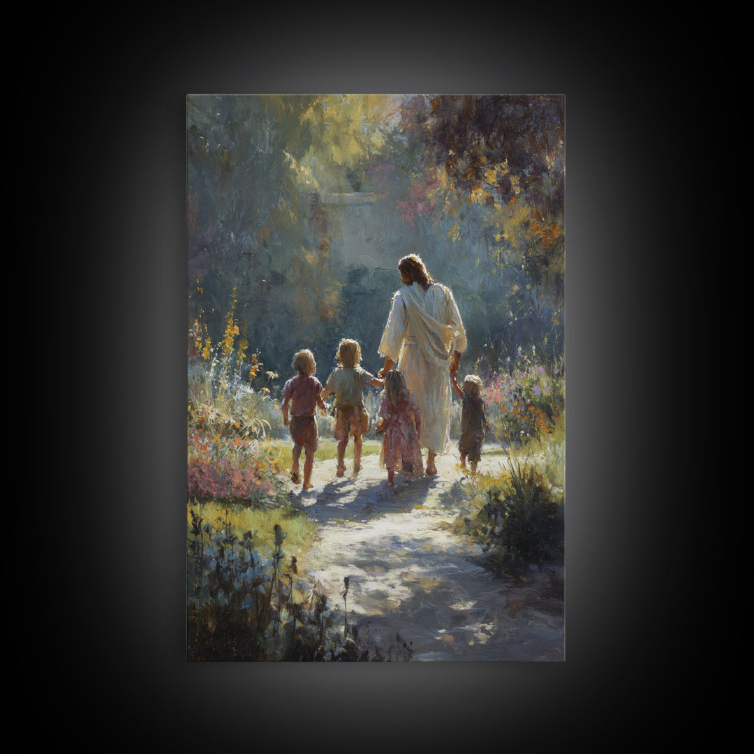 Garden Path Grace – Framed Canvas Print – Christian Wall Art – Jesus Painting – Christian Art Canvas – Christian Decor – Christmas Art