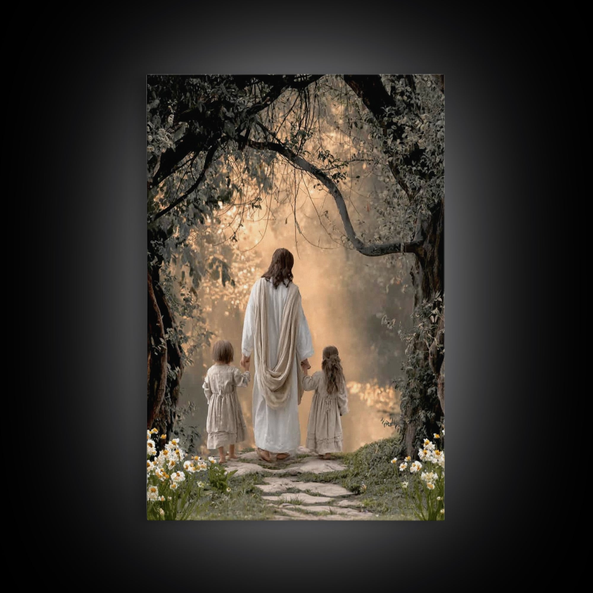 Golden Path Hope, Framed Canvas Print, Christian Wall Art, Christian Art Canvas, Jesus Painting, Christian Decor, Christian Christmas Art