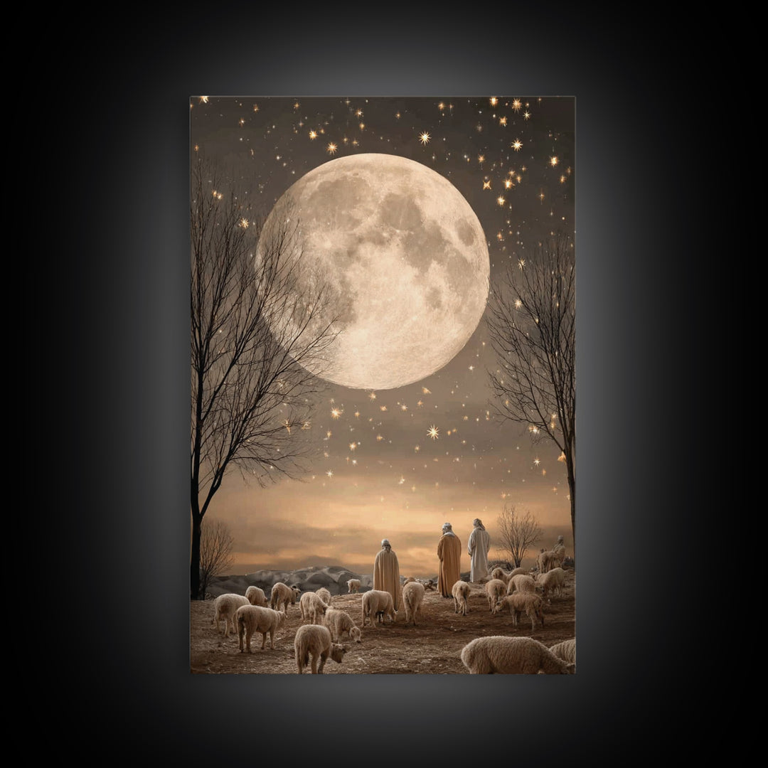 Midnight Shepherds Hope | Framed Canvas Print | Christian Art Canvas | Christmas Art | Christian Wall Art | Jesus Painting | Christian Chri